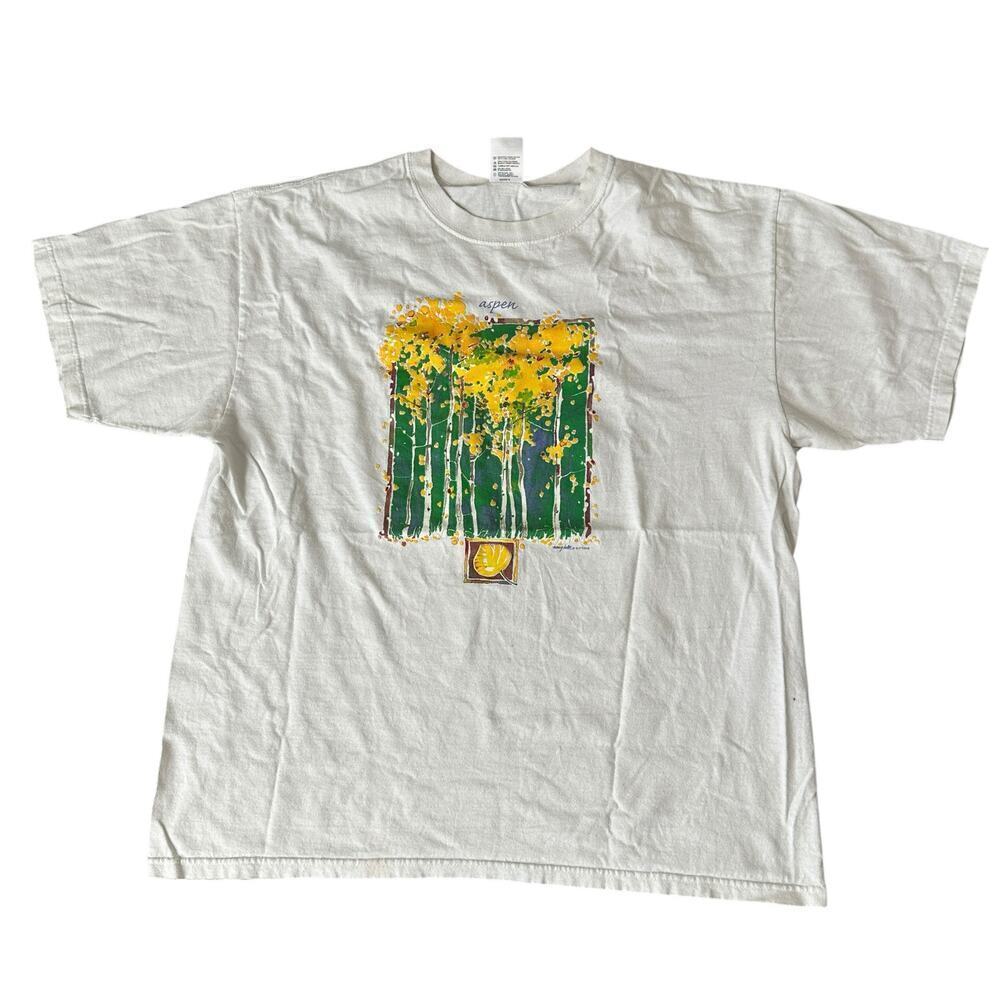 Anvil Travel nature Aspen Colorado fall short sleeve crew Tshirt unisex size XL